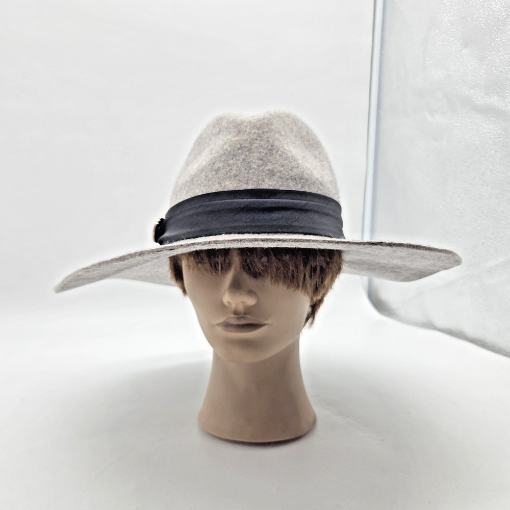 Banana Republic Felt Fedora Hat Wide Brim 100% Wool Heather Grey Size S/M 301862
